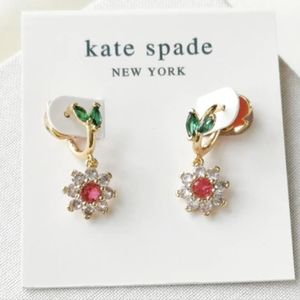 Kate Spade New Bloom Flower Gold Multi Color Huggies Earrings Mini Hoops Earring